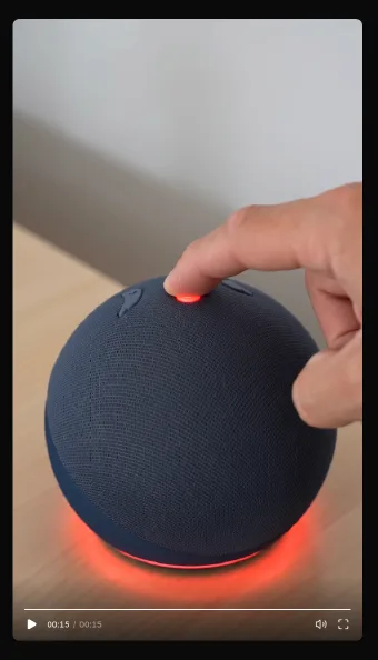 Finished AdsTurbo URL-to-Video ad: a finger pressing an Echo Dot as its light ring glows red, 15 seconds